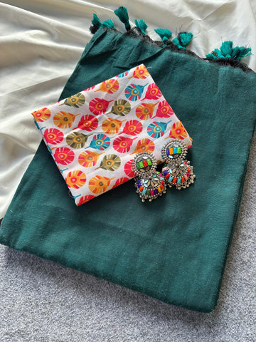 Soft Khadi Cotton Sarees with Print Blouse