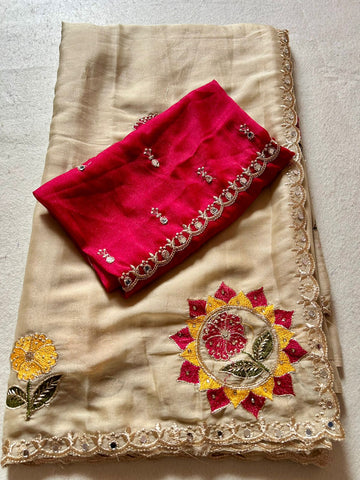 Star Georgette with Embroidery Work with Real Mirror Work