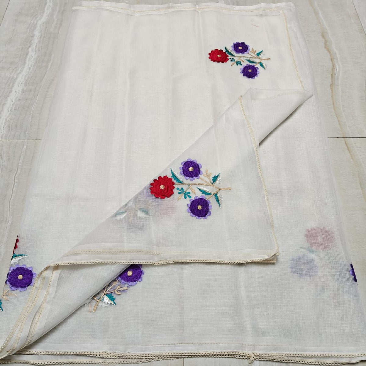 Elegant Kota Sarees with Scallop & Floral Embroidery