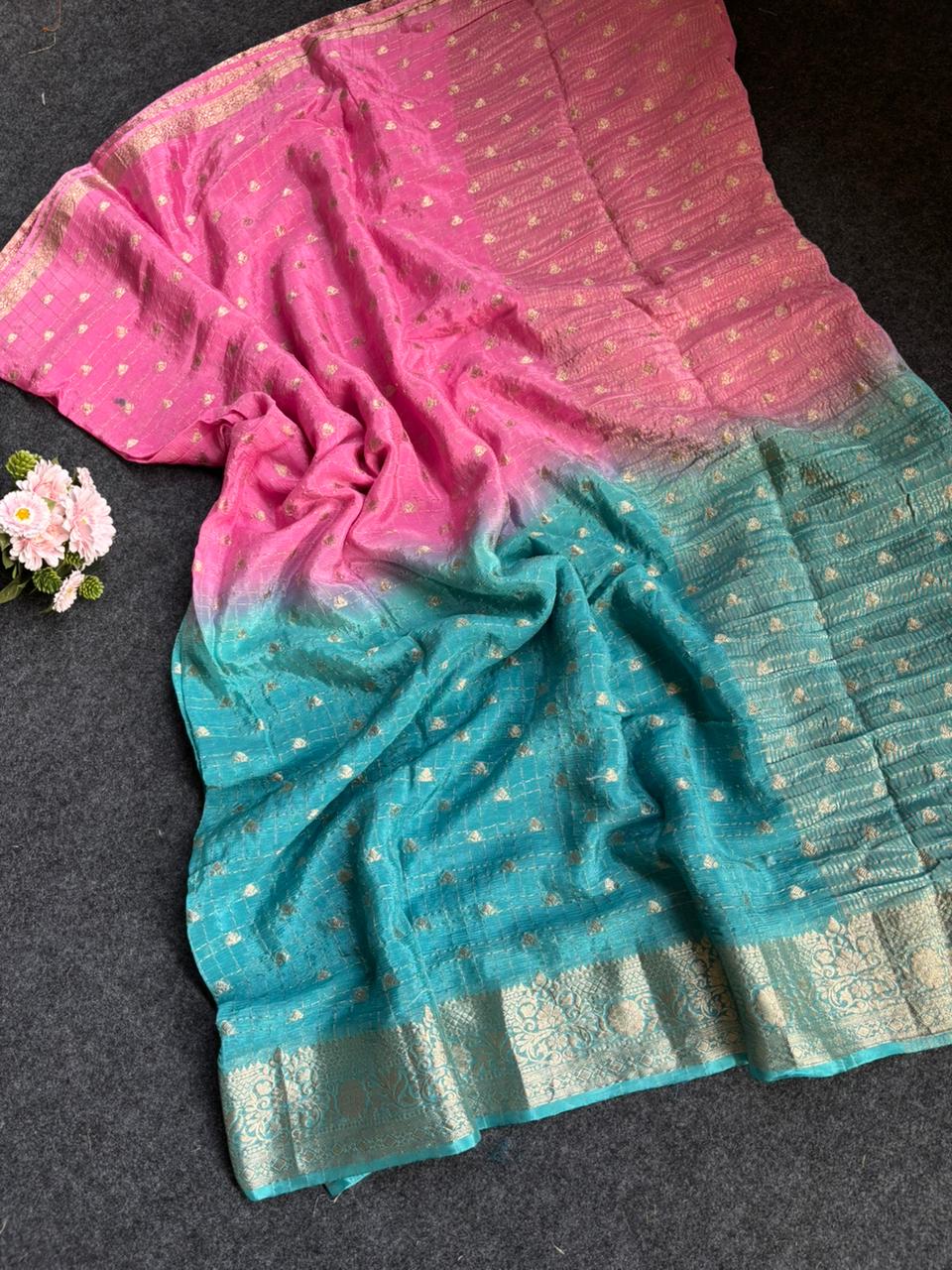 Pure 2D Shaded Viscose Chinnon Sarees