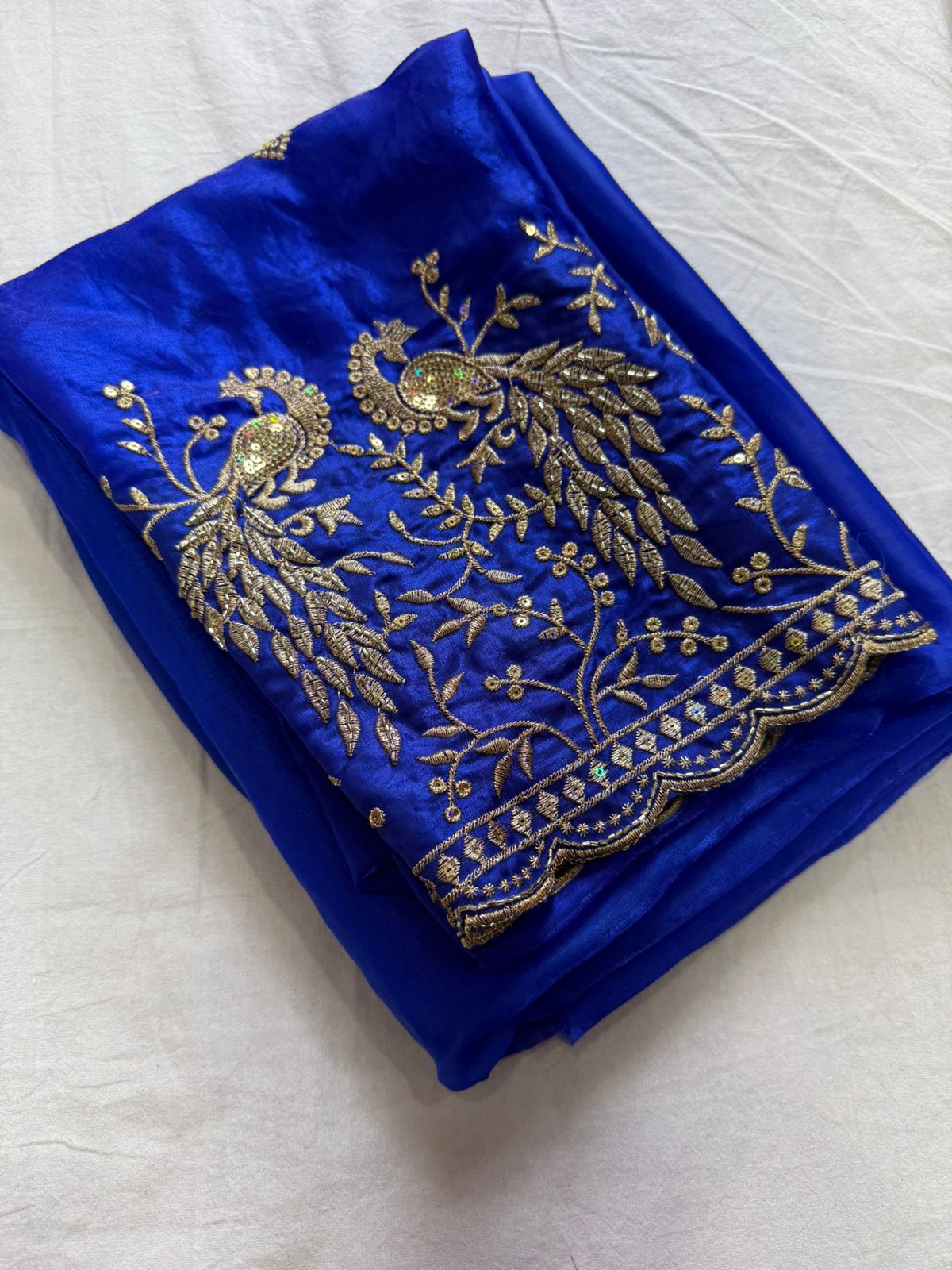 Space Sattin Saree With Running Bits Sequence Work Blouse