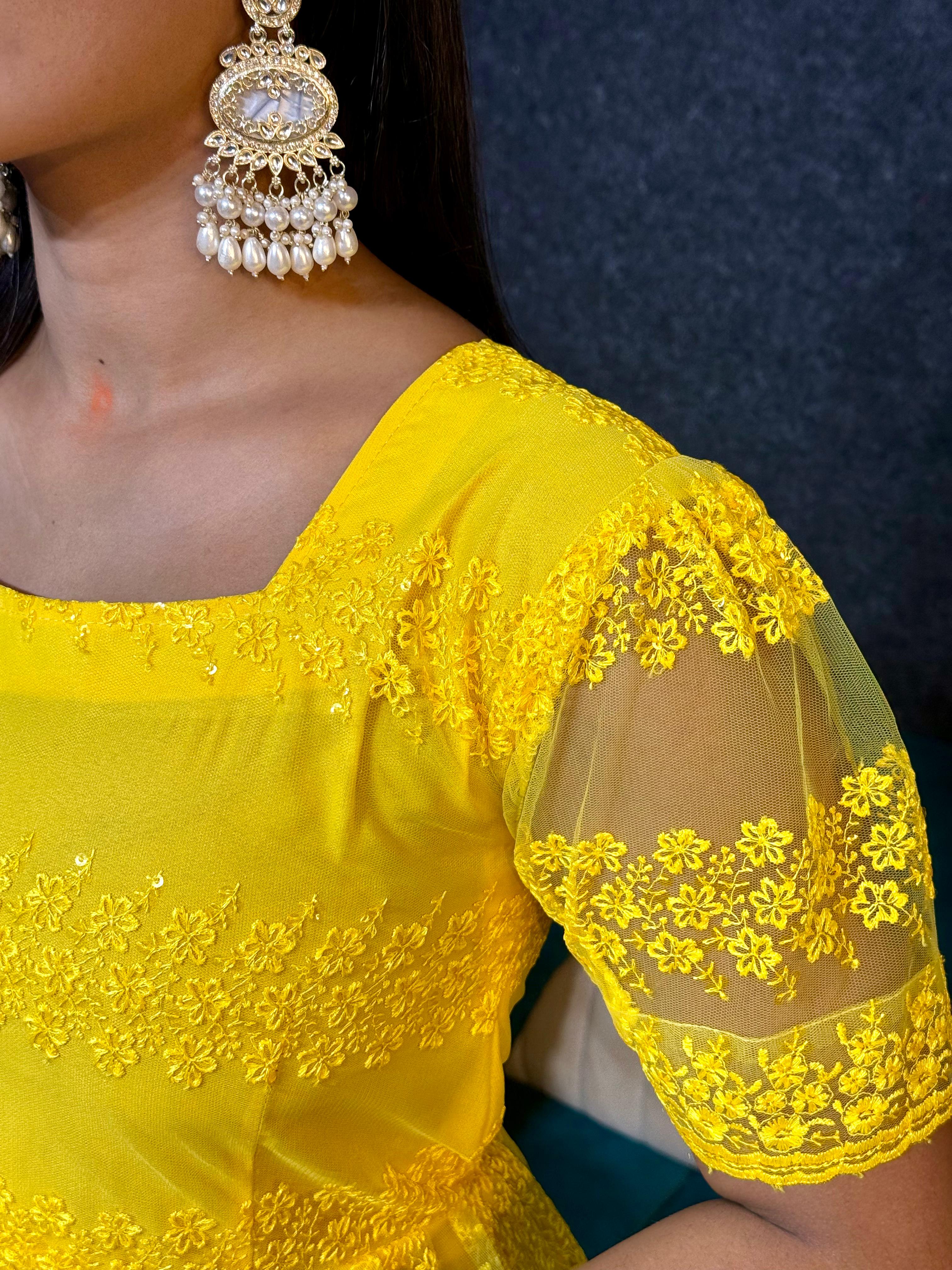 Beautiful Flower Embroidery Sequence Work Frocks