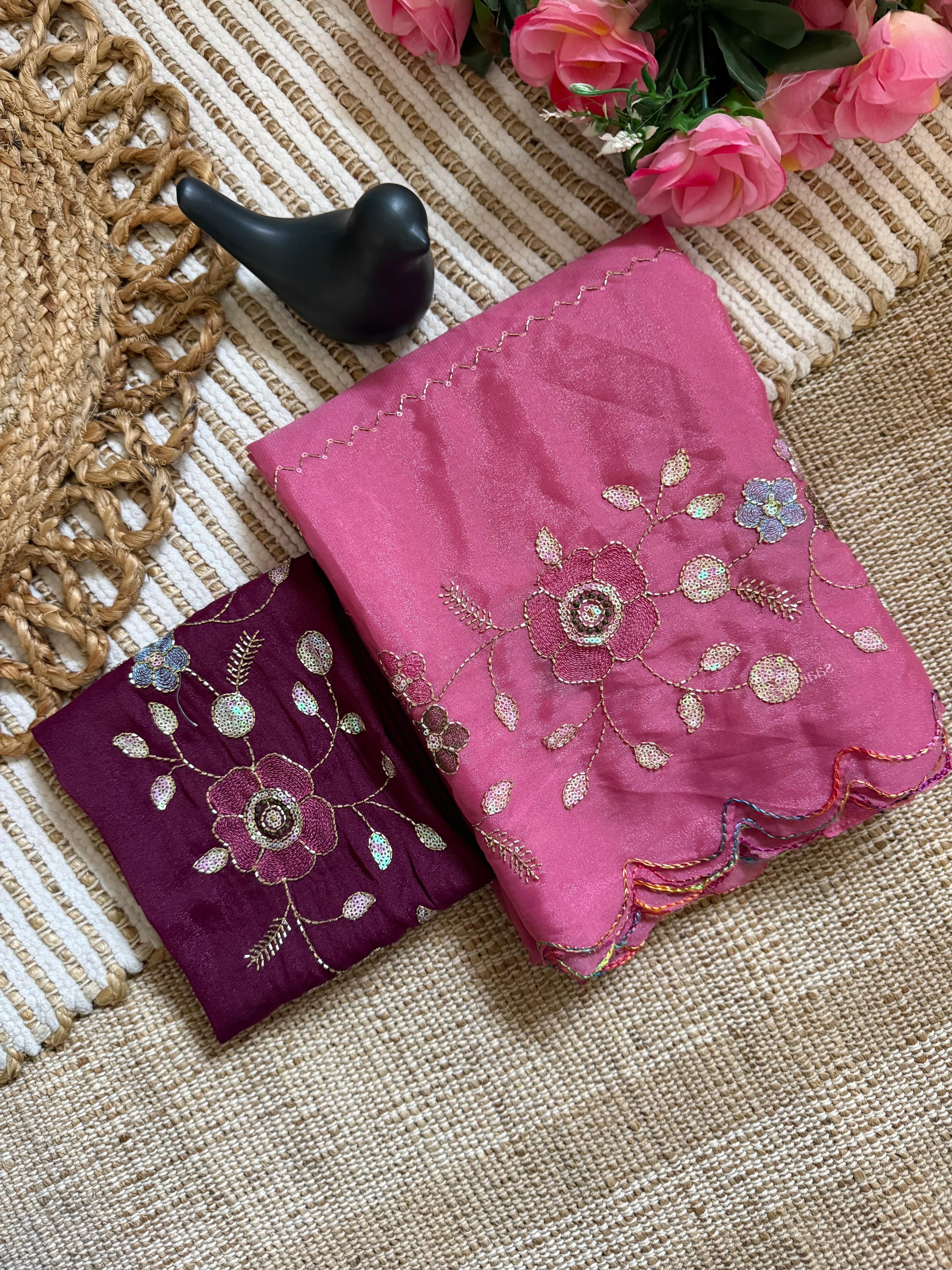 Star Georgette fabric with Beautiful Pastel Range Saree featuring intricate multi-thread work