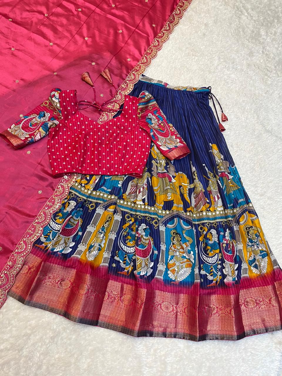 Kalamkari Lehanga Sets with Unstitched Blouse