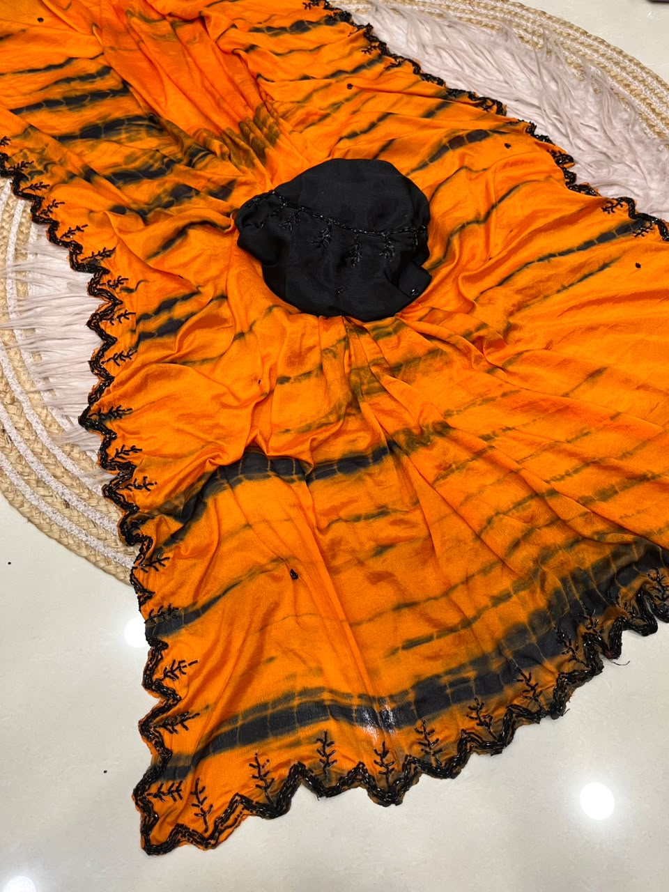 Pure Dyeable Chinon Sarees with Shibori design & Cutdana Border