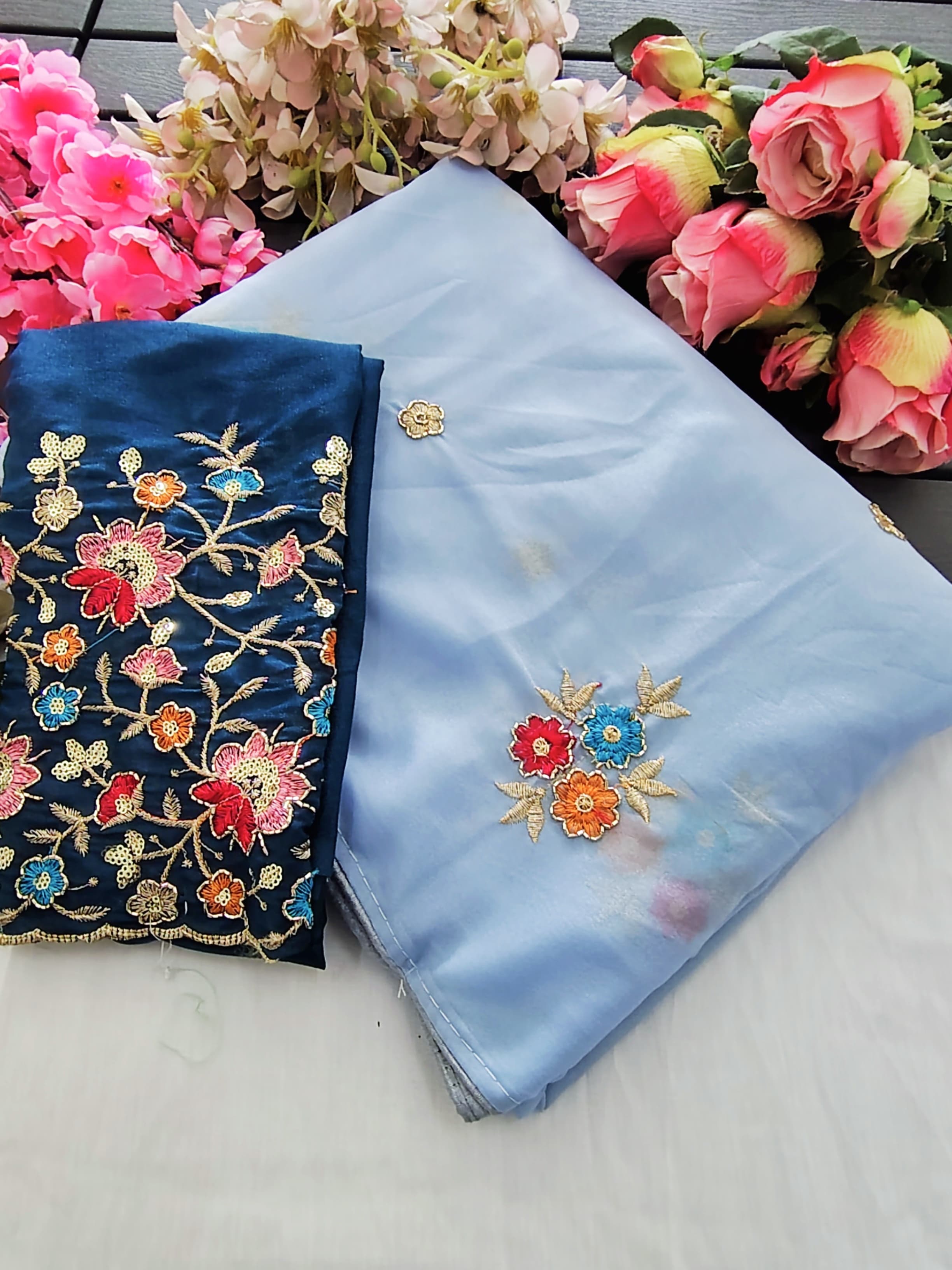 Star Georgette Sarees with Embroidery Khatli Work