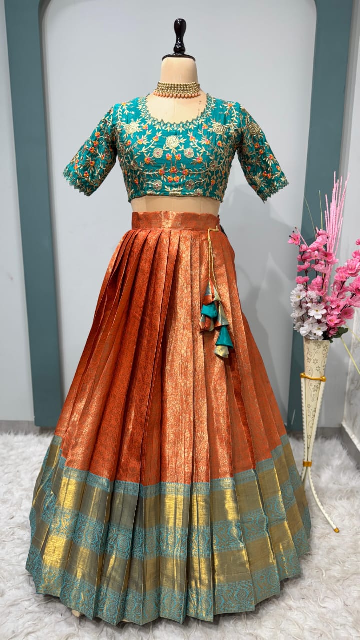 Exclusive Designer Premium Quality Kanjivaram fully stitched Lehenga With Designer Maggam work blouse & Designer Dupatta
