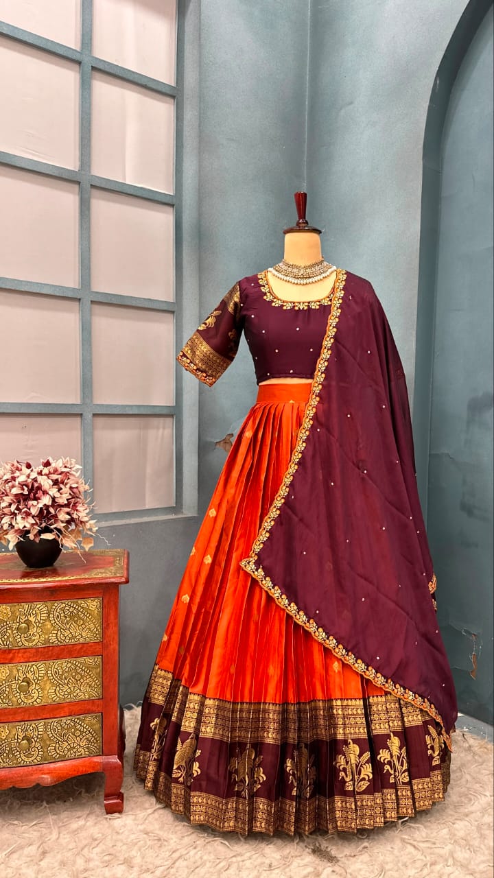 Premium Quality Kanjivaram Silk Full Stitched Lehenga Set