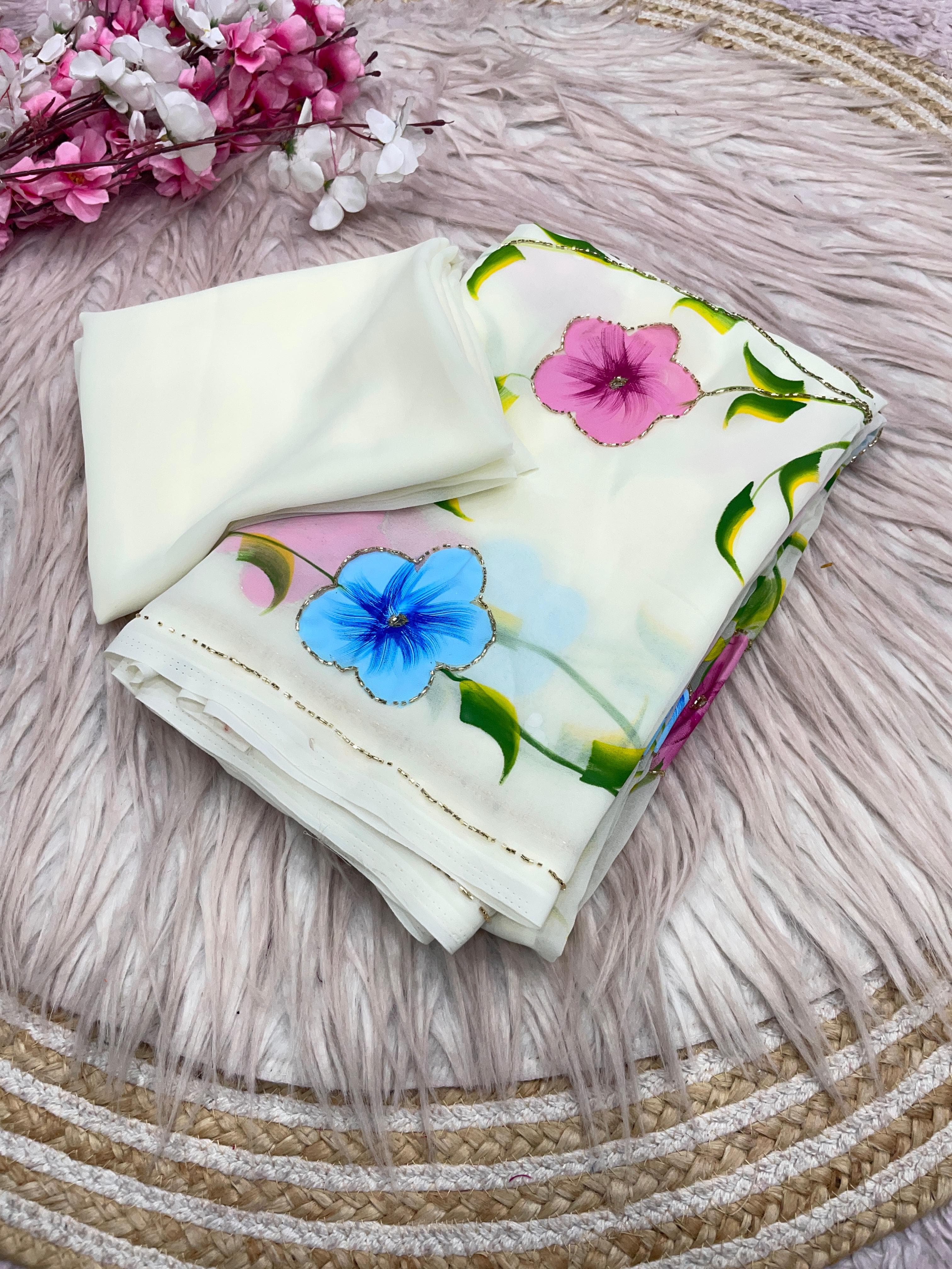 Georgette Sarees with Brush Paint