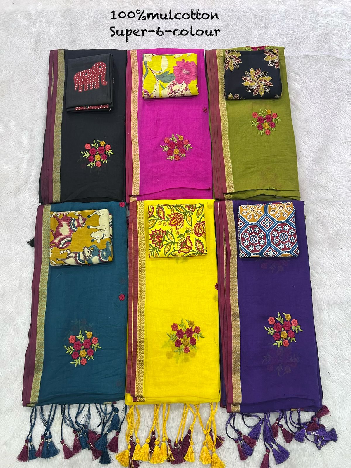 Pure Mul Cotton Sarees with Embroidery