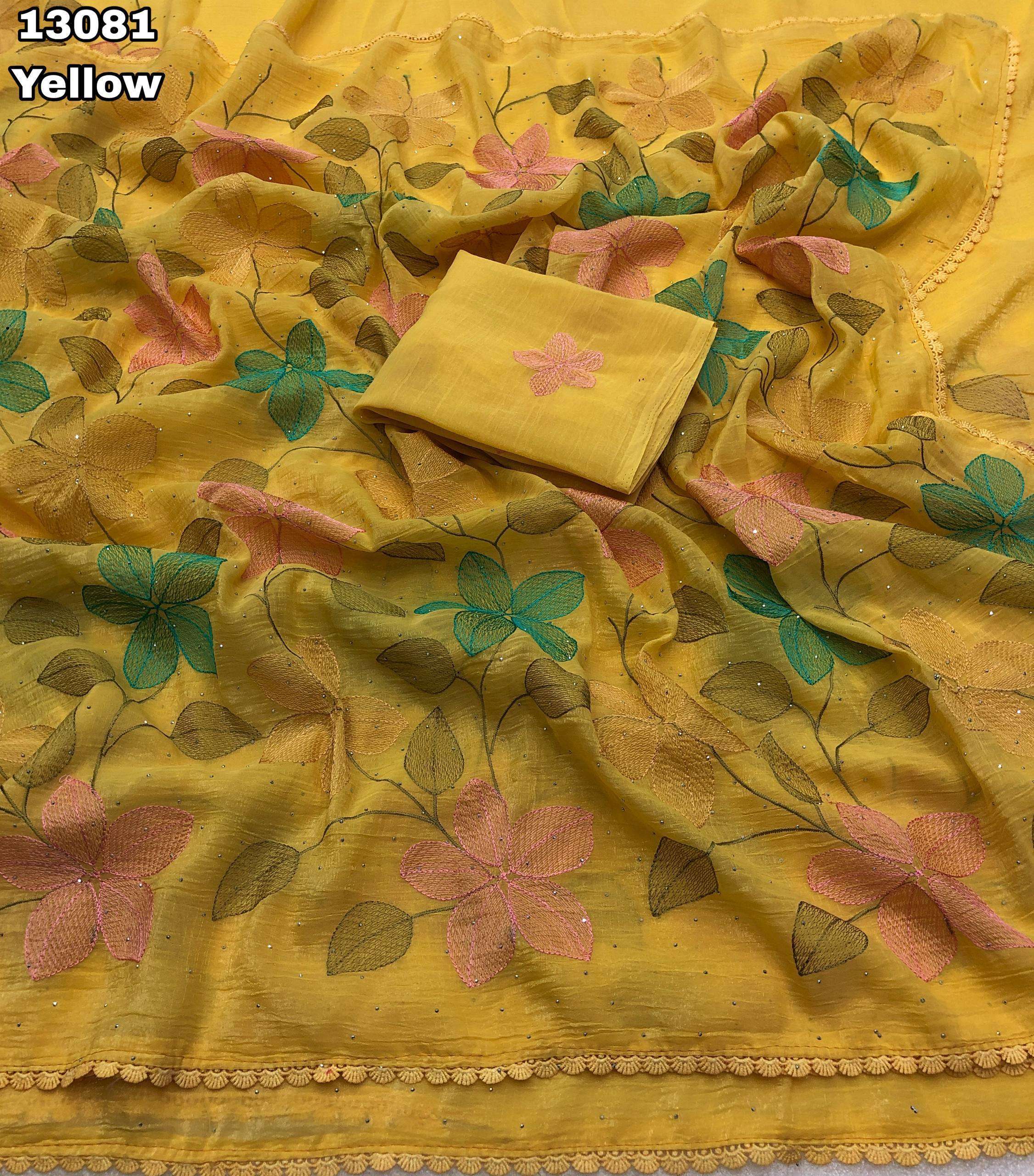 Crunchy Crush Embroidery Work Sarees