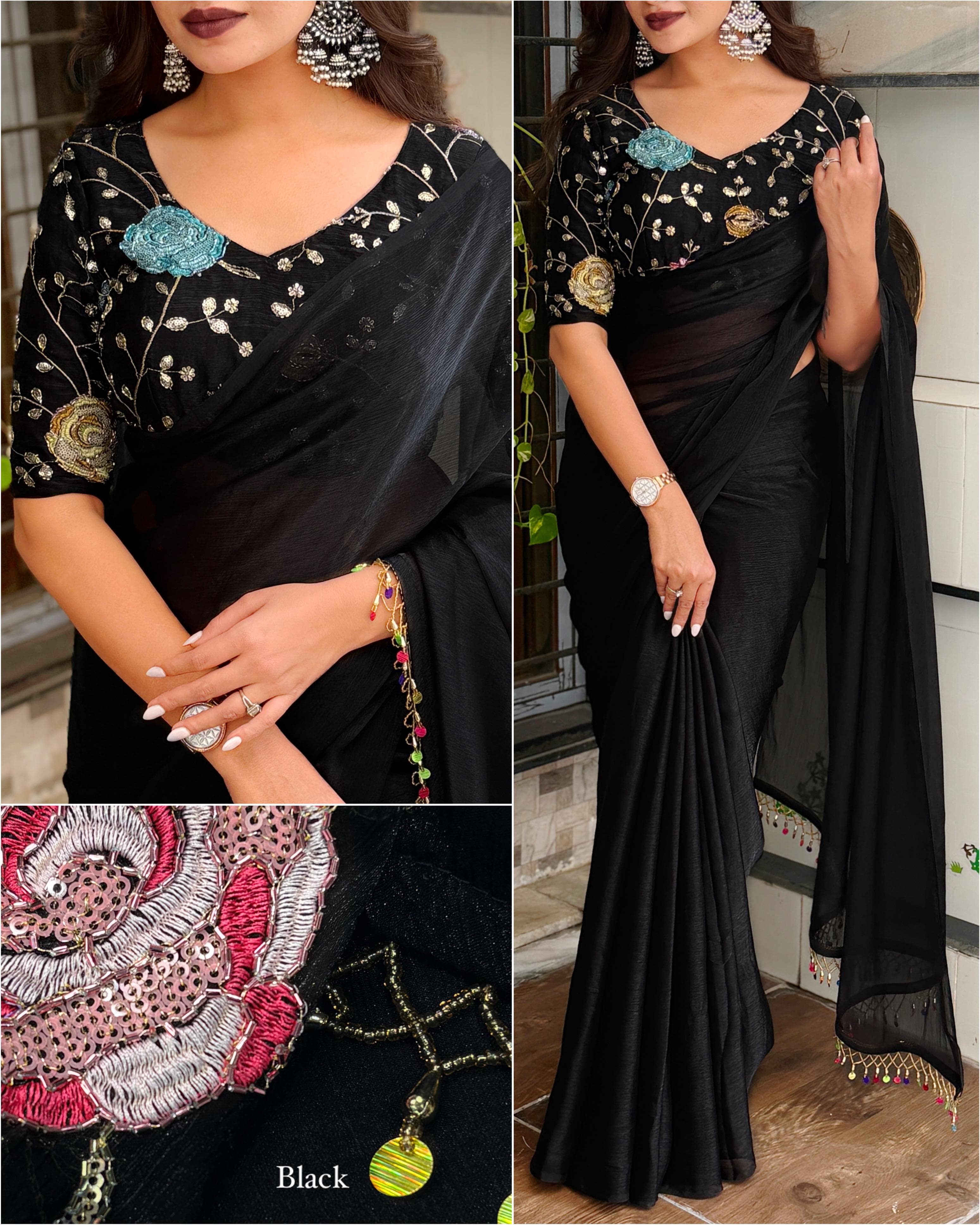 Chiffon Saree with Embroidery Work Blouse