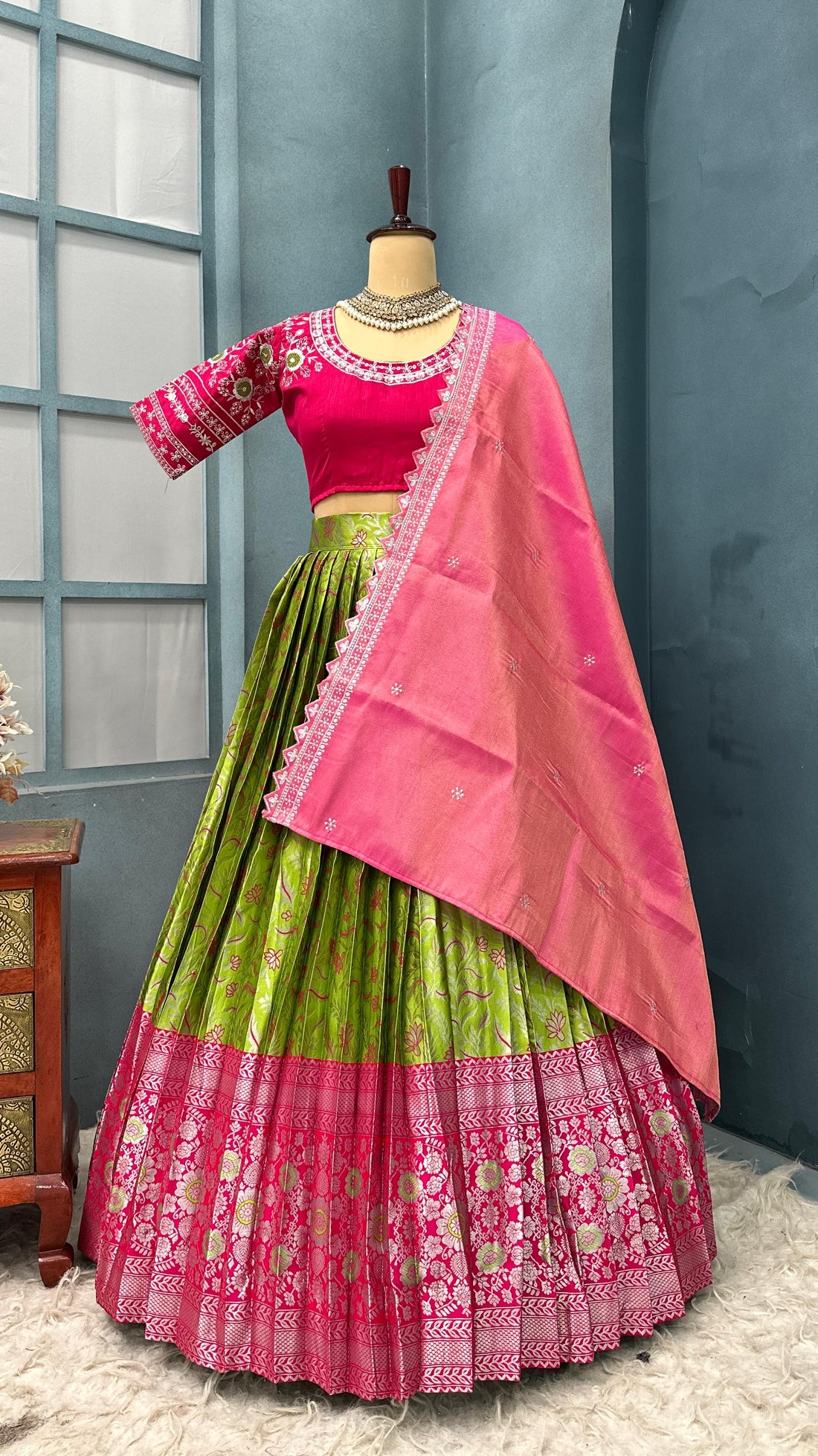 Full Stitched Kanjivaram silk With big jequard Border attached with Canvas