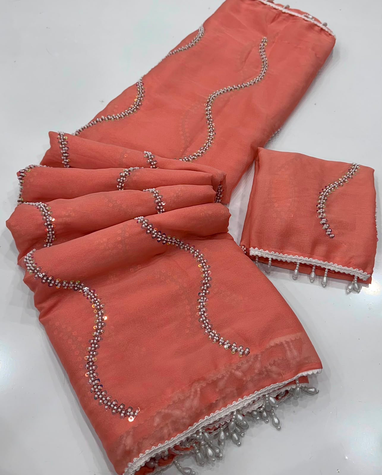 Georgette maggam work sarees