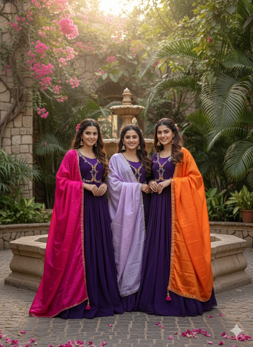 Purple Maggam Work Anarkali Dress with Duppata