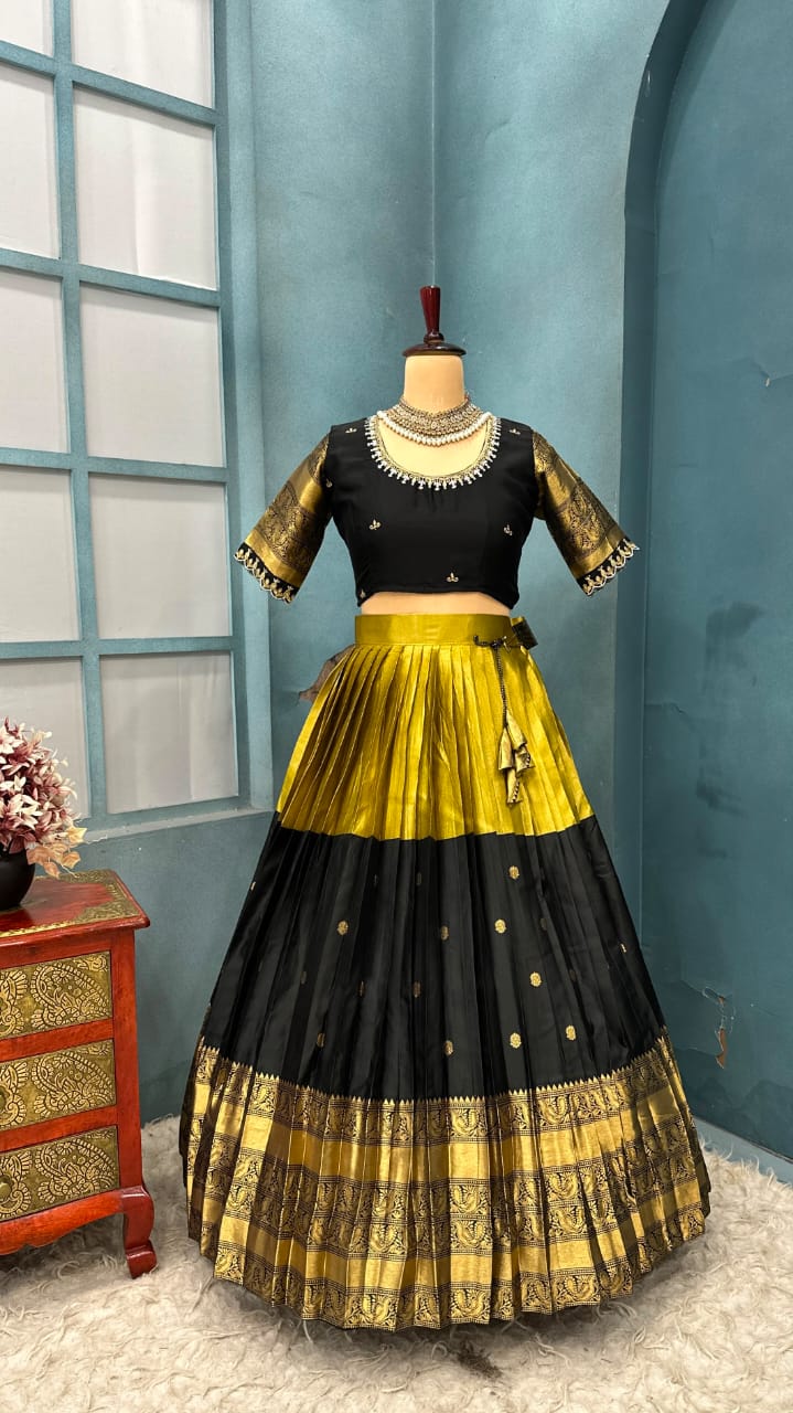 Premium Quality Fully Stitched Kanjivaram with tissue silk dual combination Lehanga