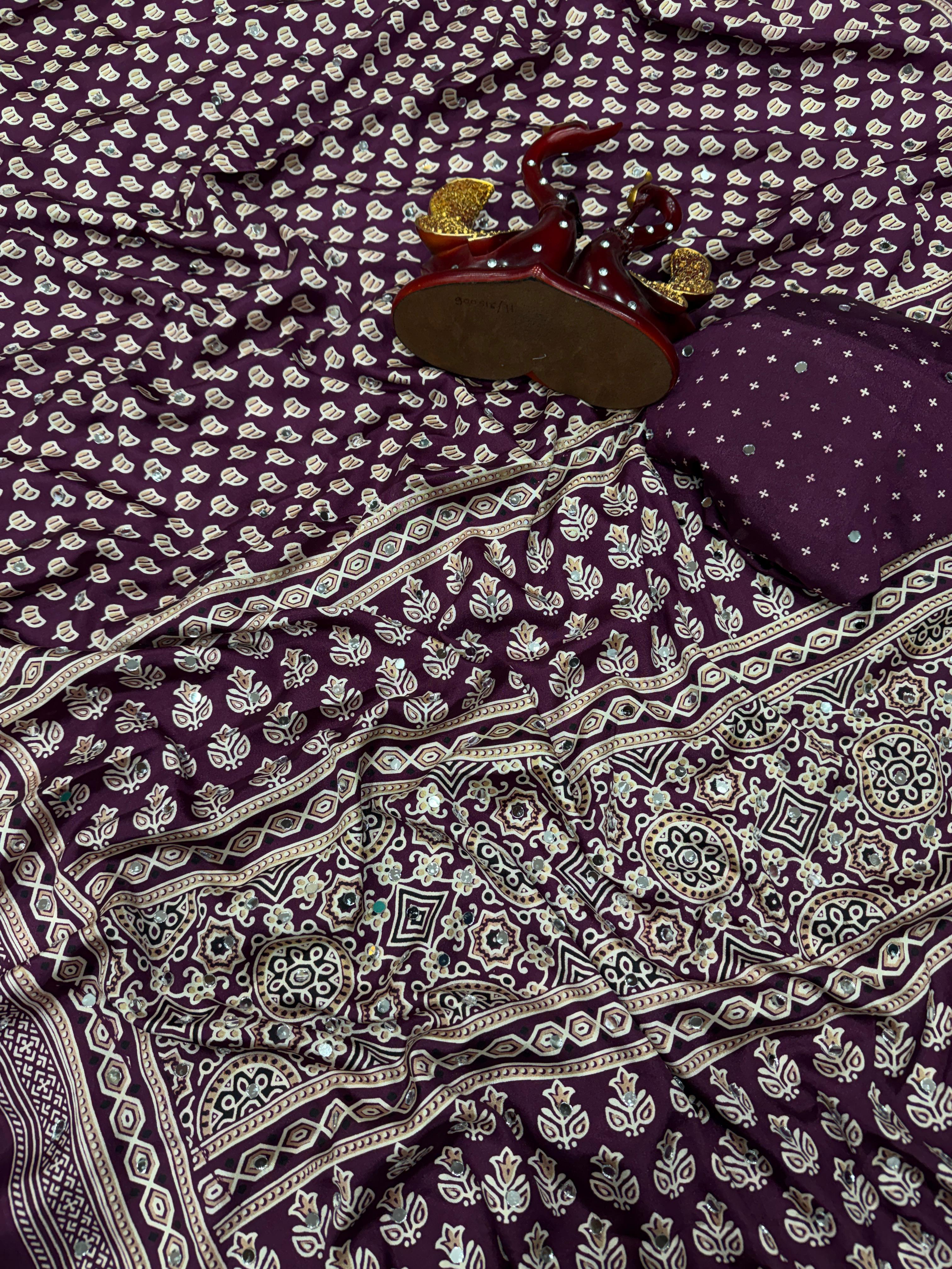 Soft Crepe Silk with Ajrakh Work Sarees