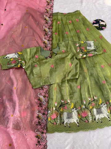 Premium Pichwai Work Fully Stitched Lehanga Set (Free Size)