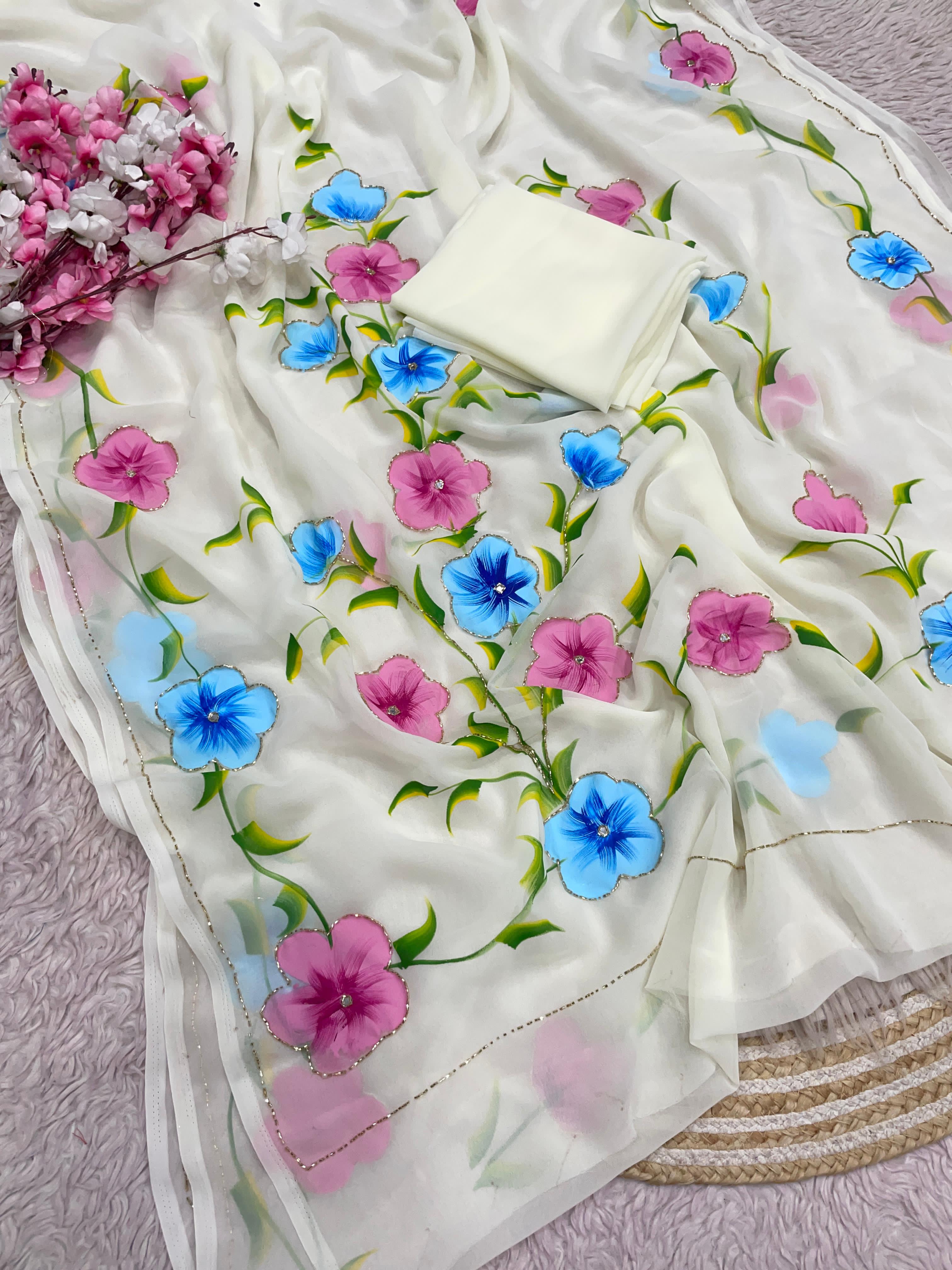 Georgette Sarees with Brush Paint