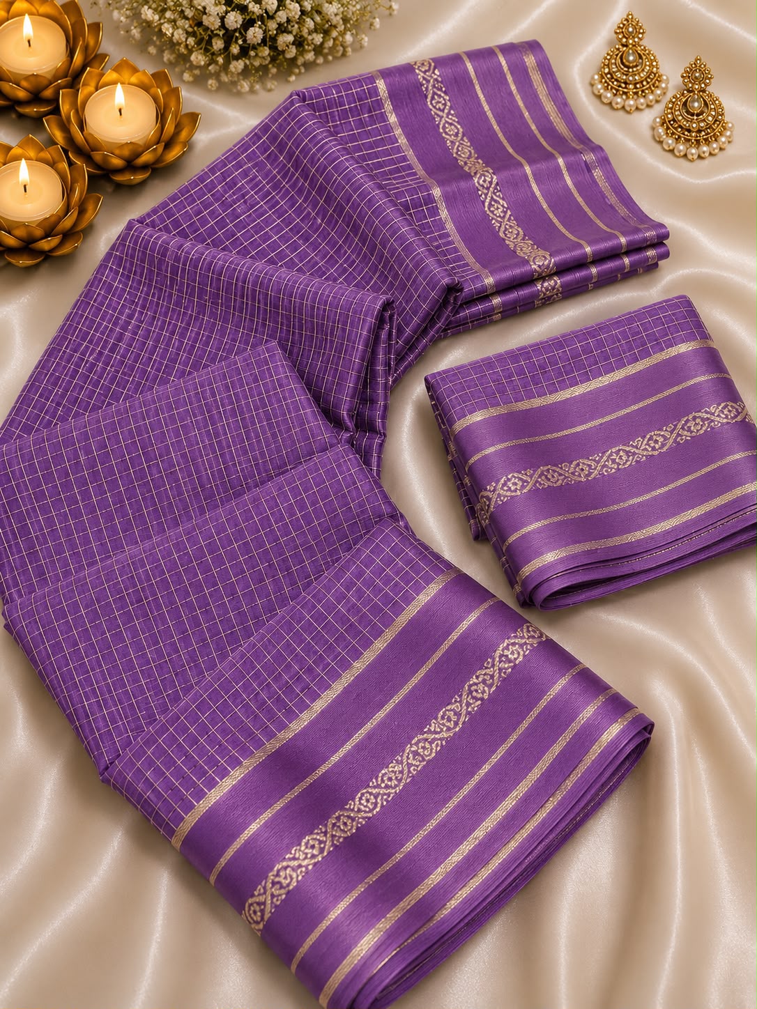 Viscose Georgette Chex Sattin Border Sarees