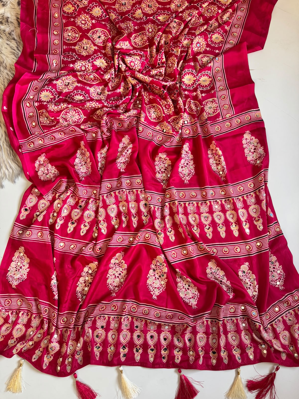 Ajrakh Sarees with Mirror Work
