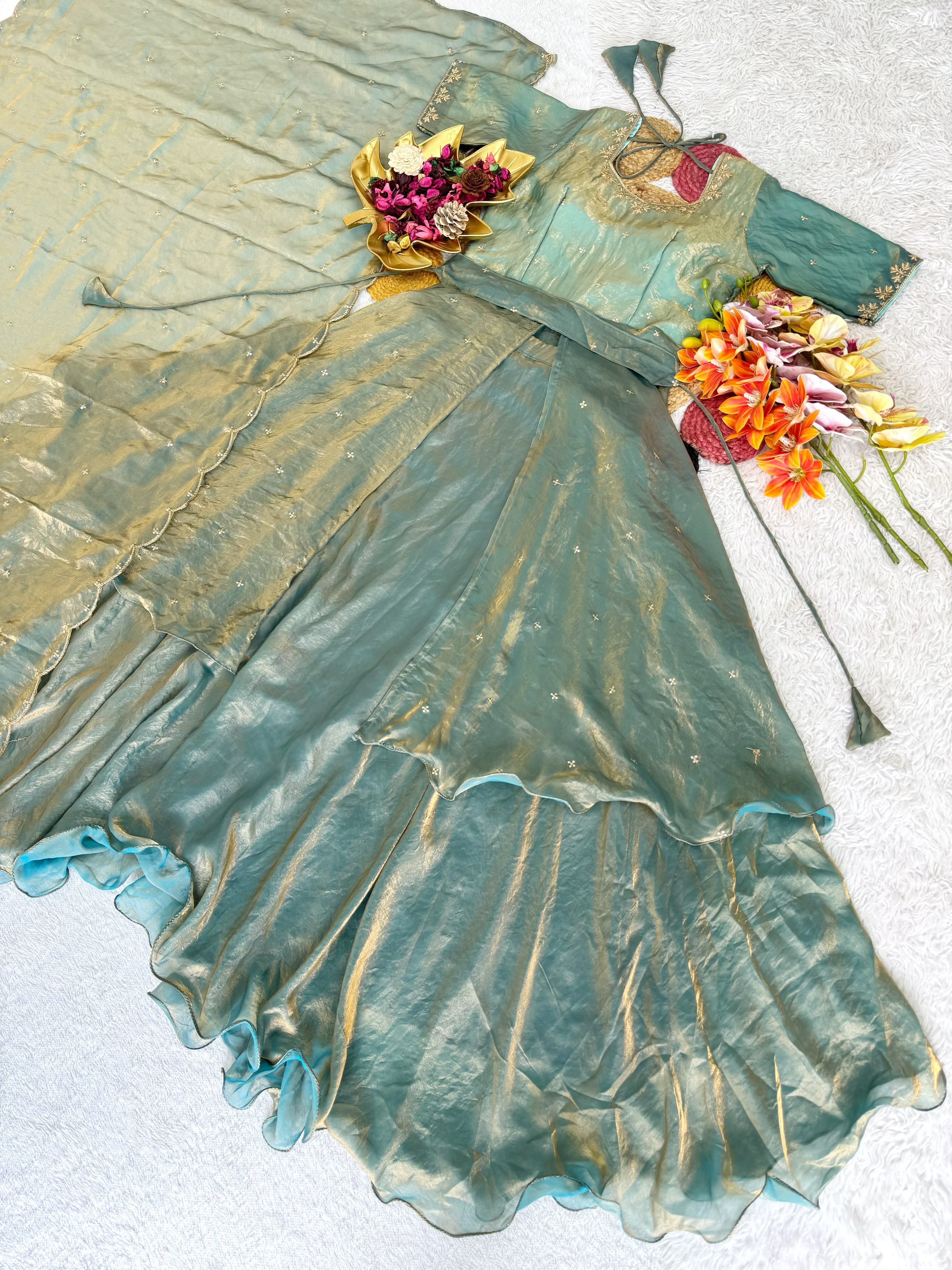 Beautiful Heavy Space Silk Lehenga Choli with Set Double Frill
