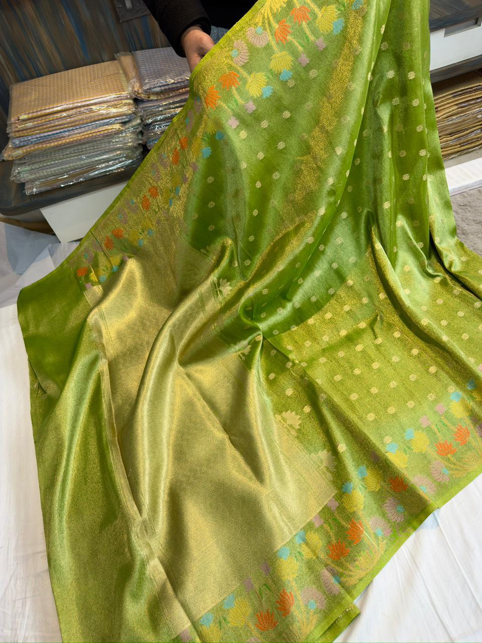 Banarasi Tissue Saree with Meenakari Flower Border