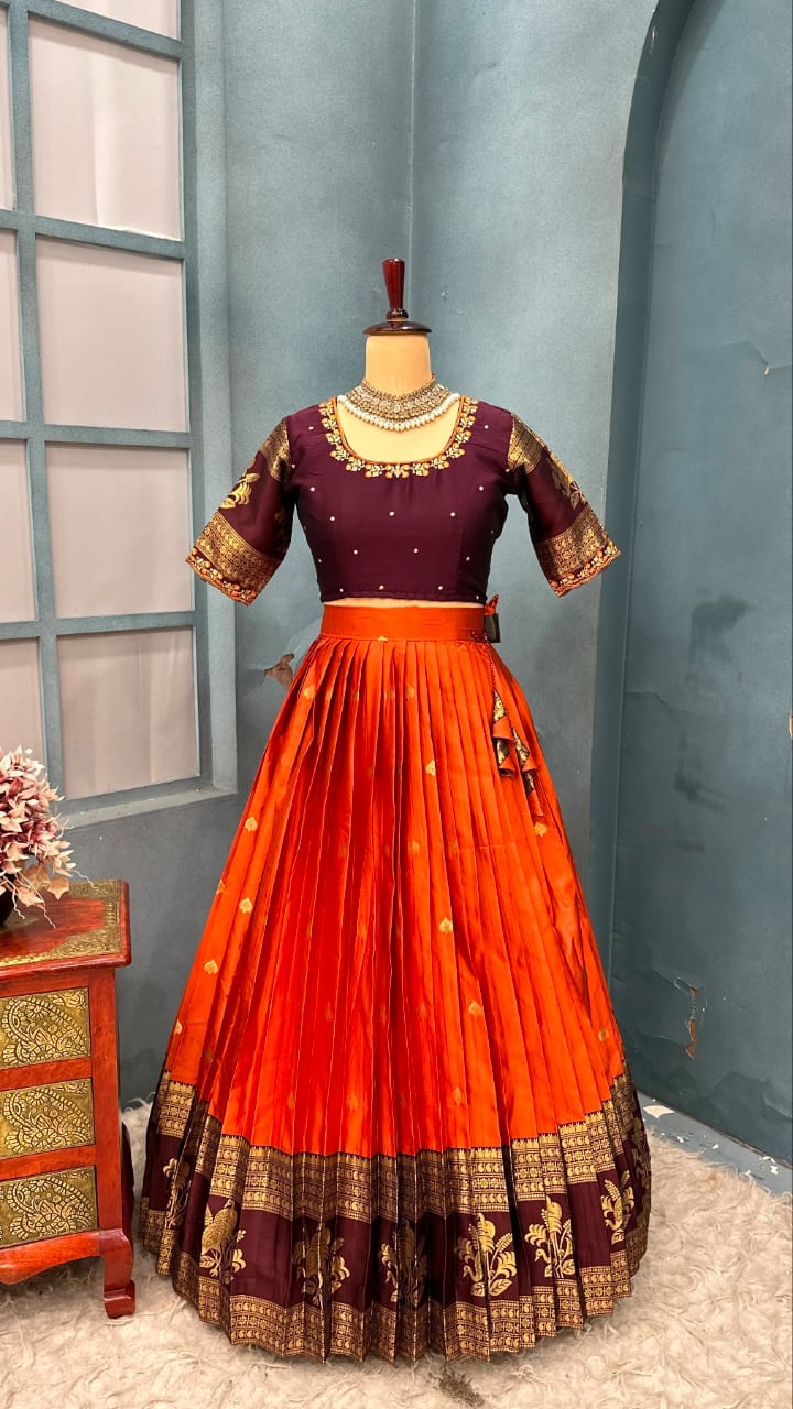 Premium Quality Kanjivaram Silk Full Stitched Lehenga Set