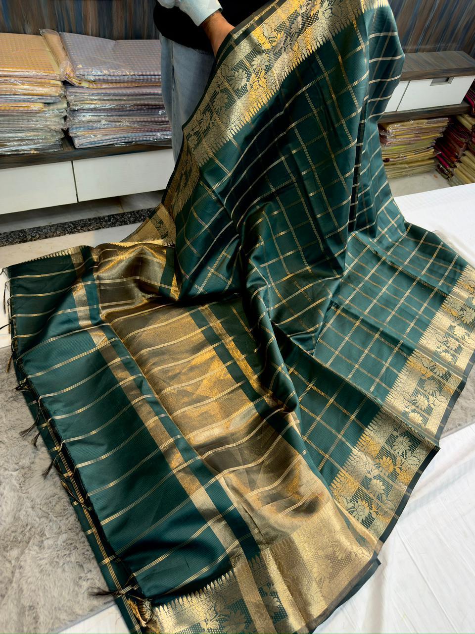 Banarasi Soft Silk Sarees with Checks Weaving