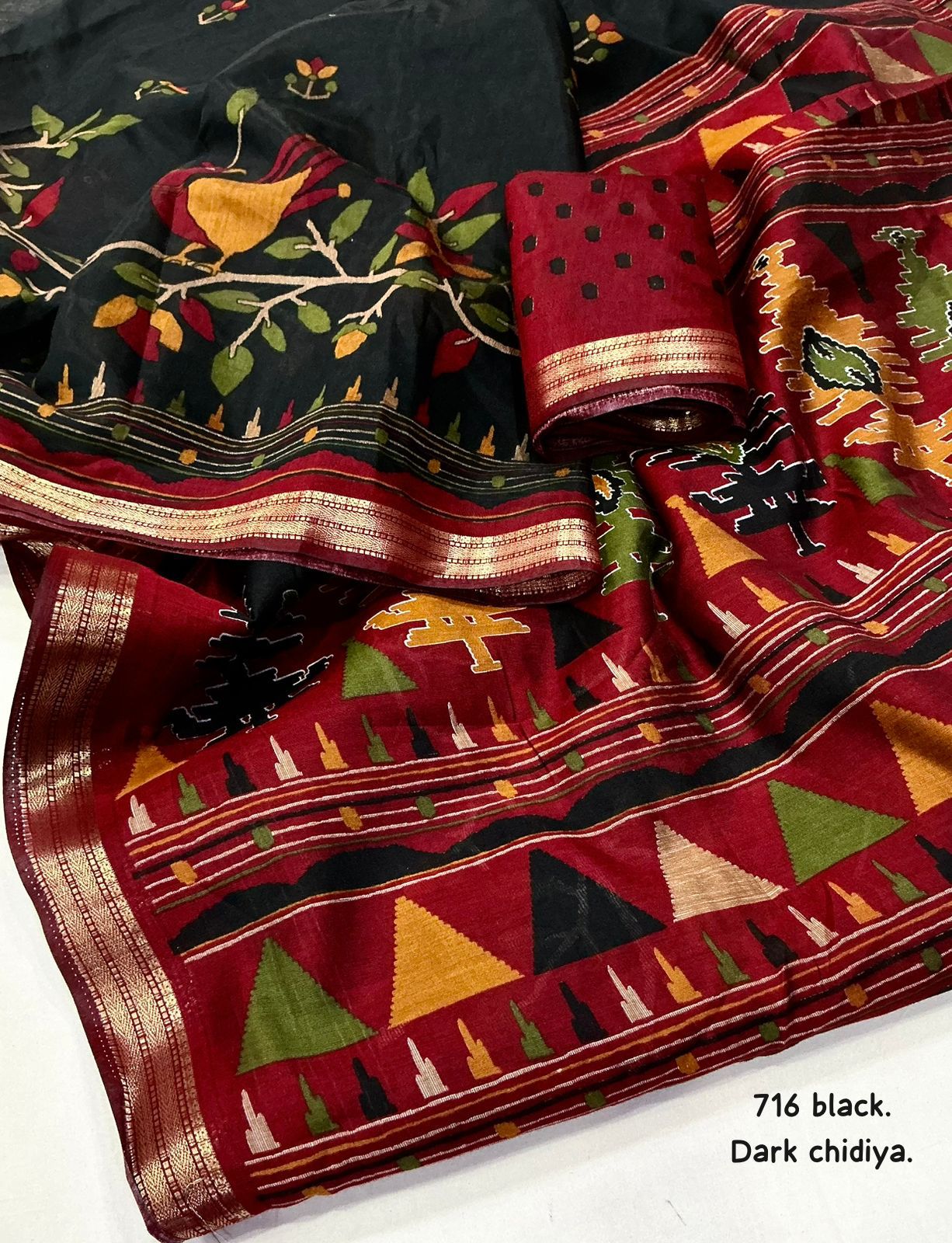 Pure Mangalagiri Style  Kalamkari Cotton Saree