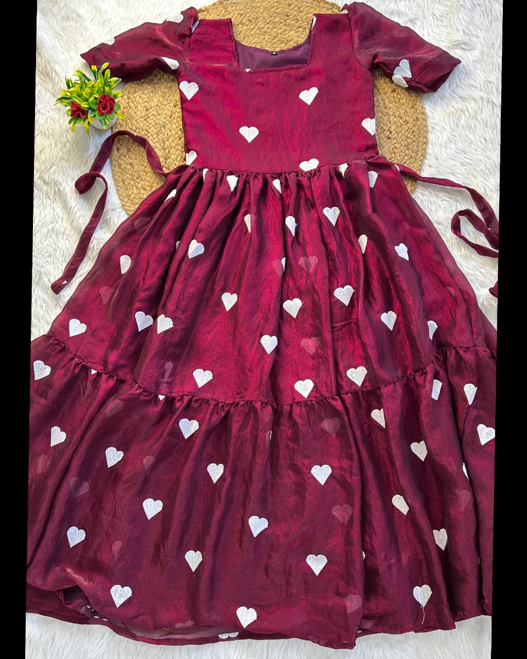 Exclusive Heart Embroidery Trishade Shining Fendy Silk Gown