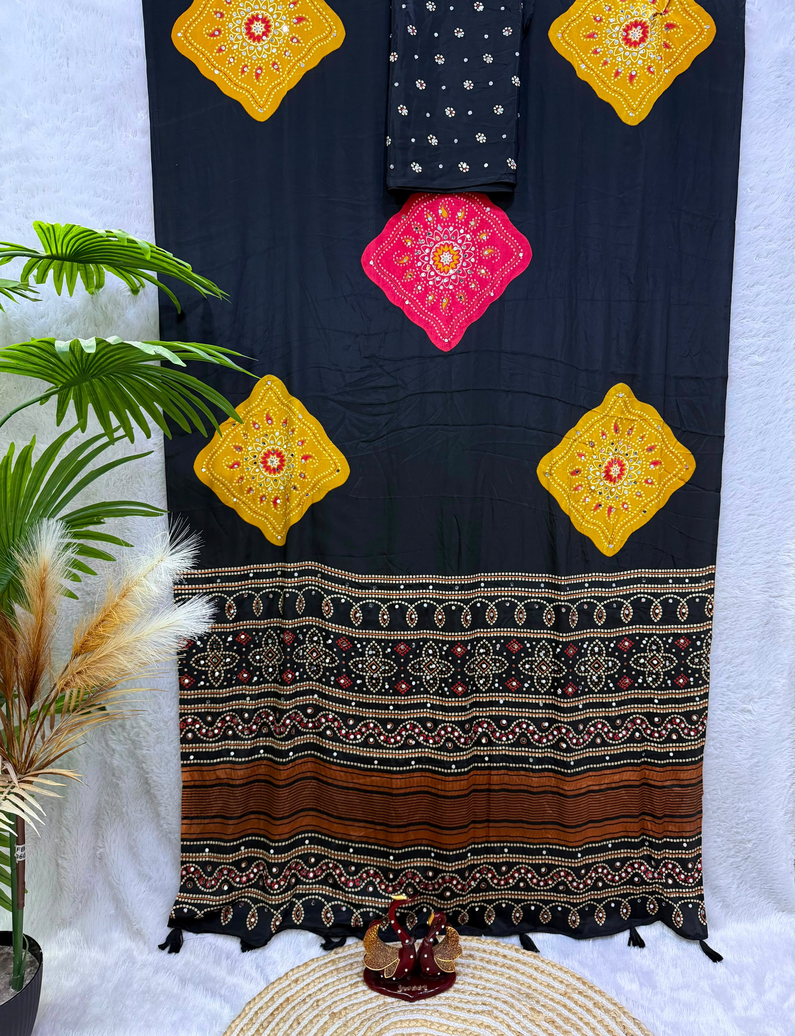 Ajrakh mirror work sarees