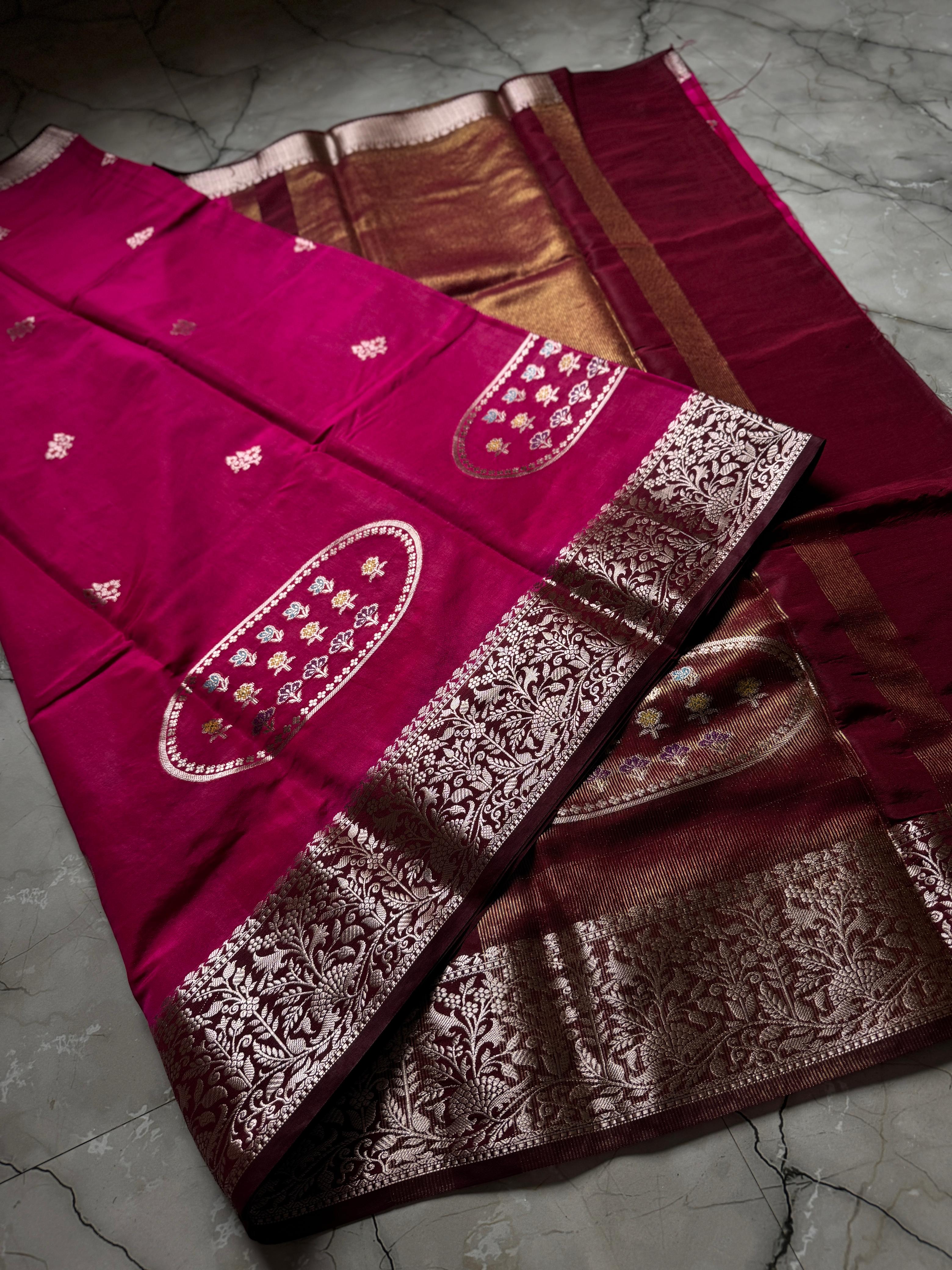 Banarasi Handloom Semi Katan Silk Dyble Fabric Saree