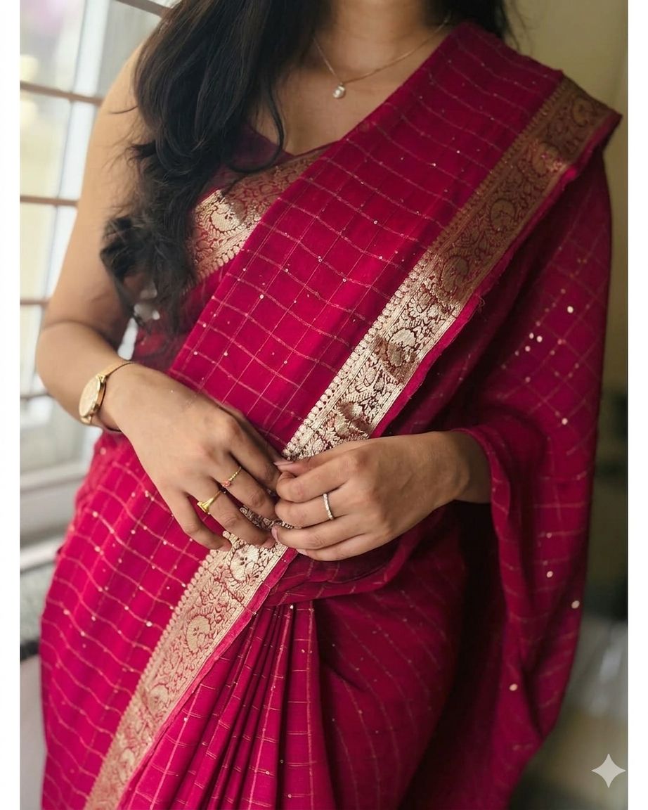 Viscose Georgette Sequence Worked Saree With Weaving Butti Blouse