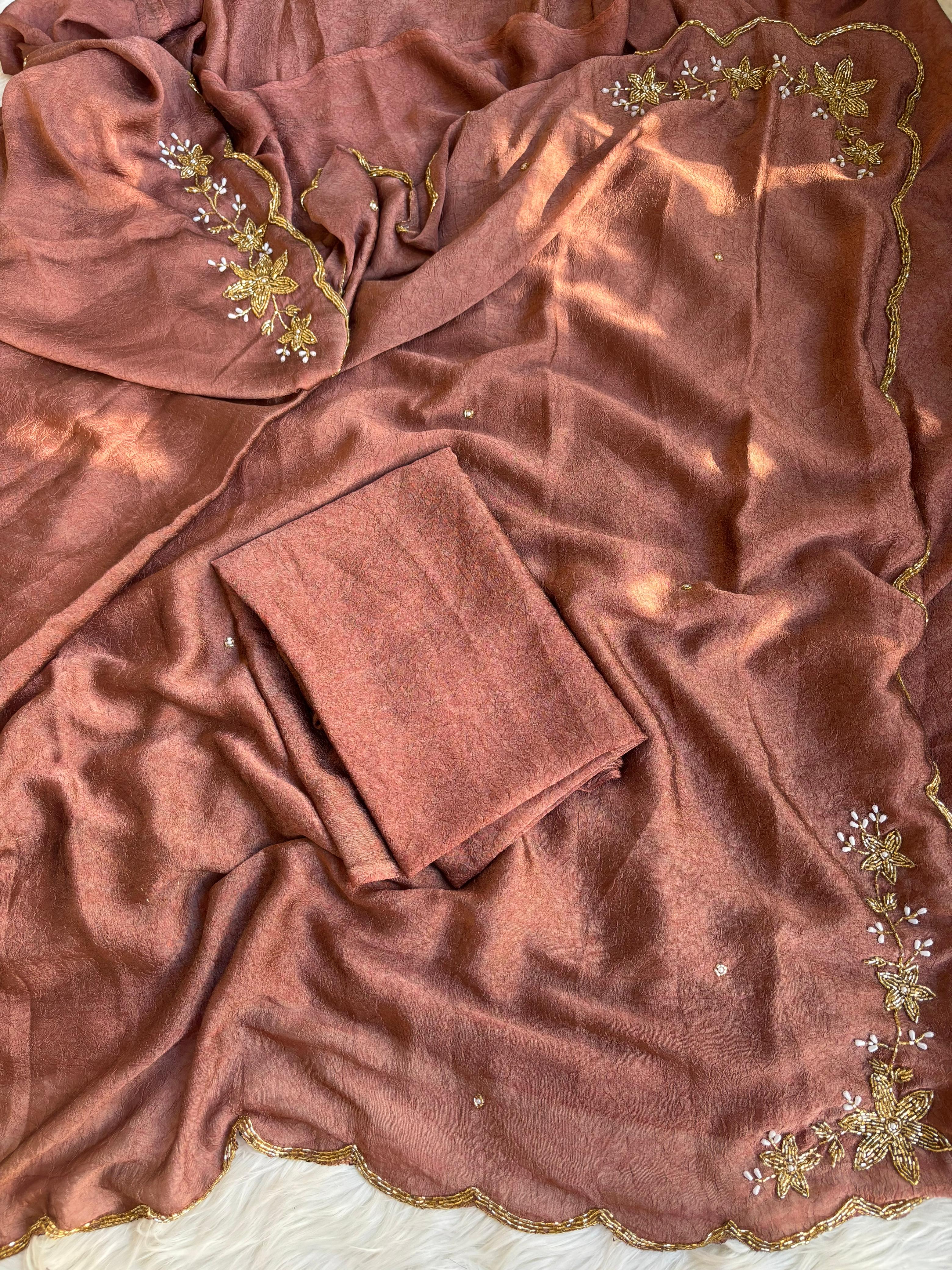 Soft Rangoli Crush Saree with Beautiful Handwork