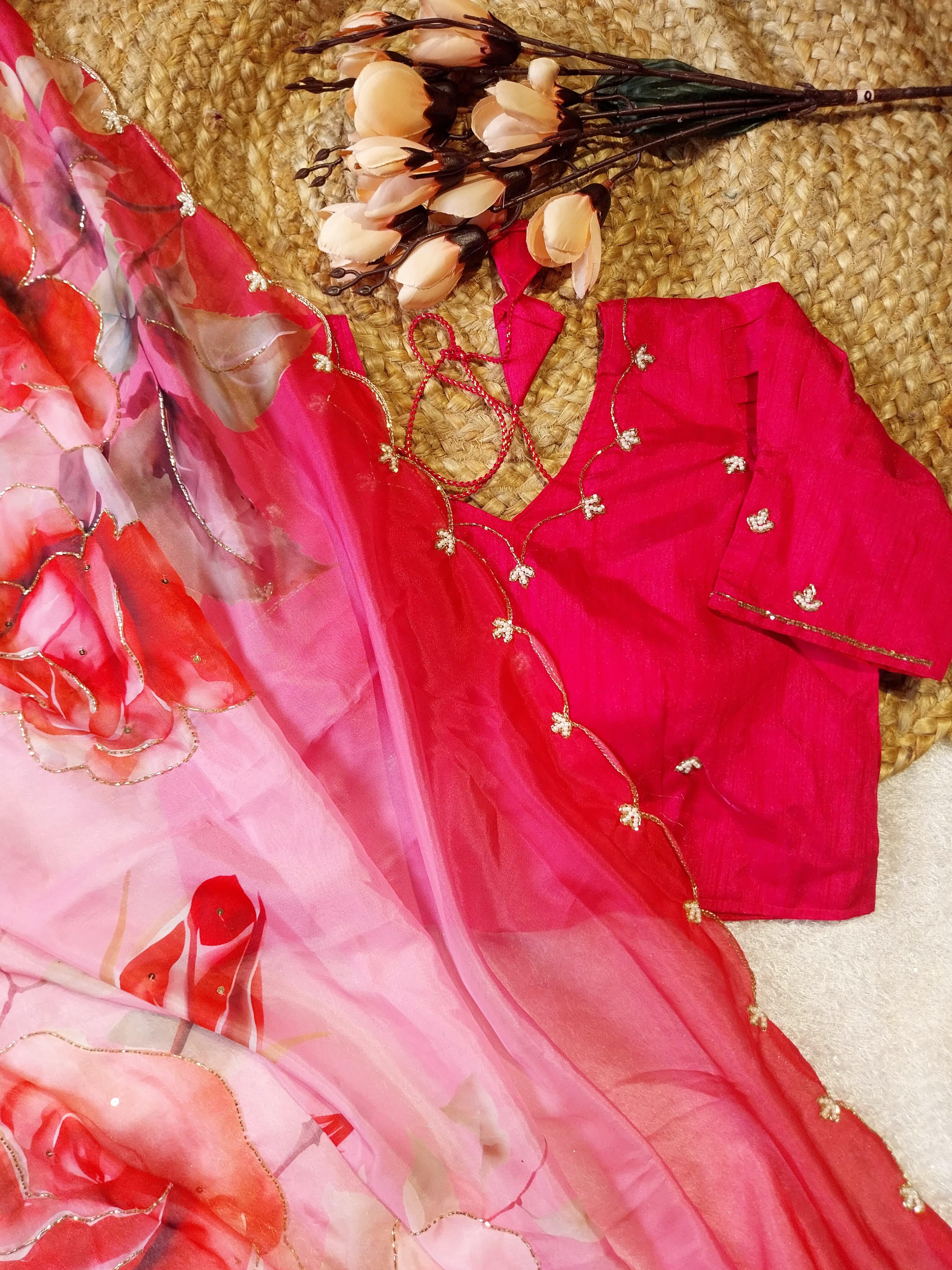 Premium Pure Soft Teby Silk Saree with Readymade Stitched Blouse