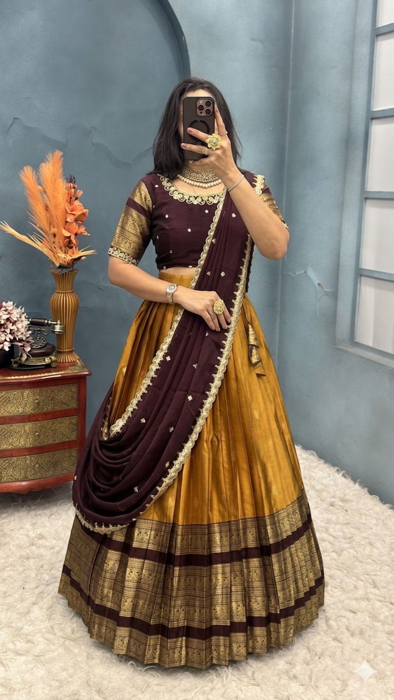 Designer Premium Quality Pure Kanjivaram Silk Fully Stitched Lehenga