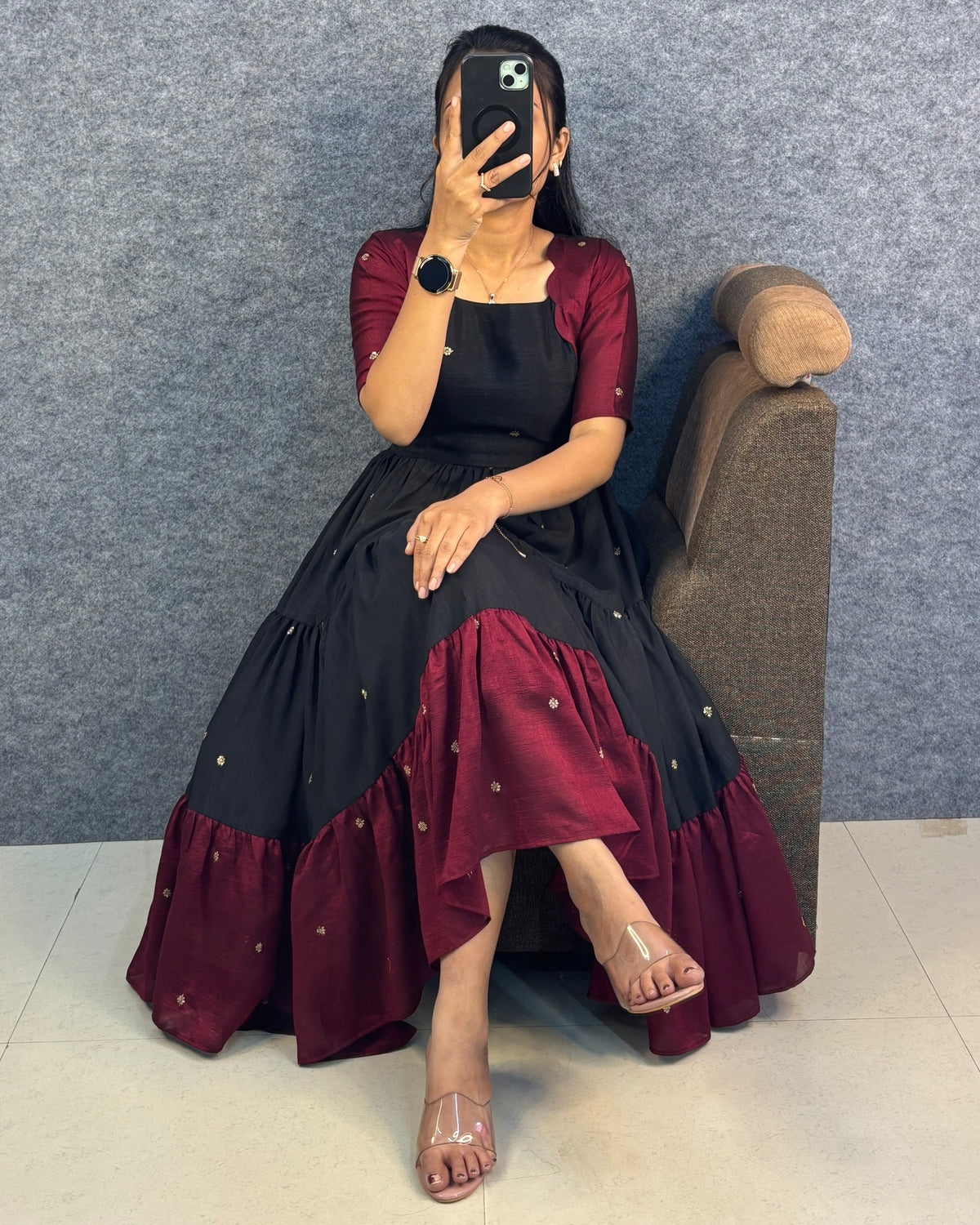 Multi Colour Vichitra Silk Maxi with Embroidery Work