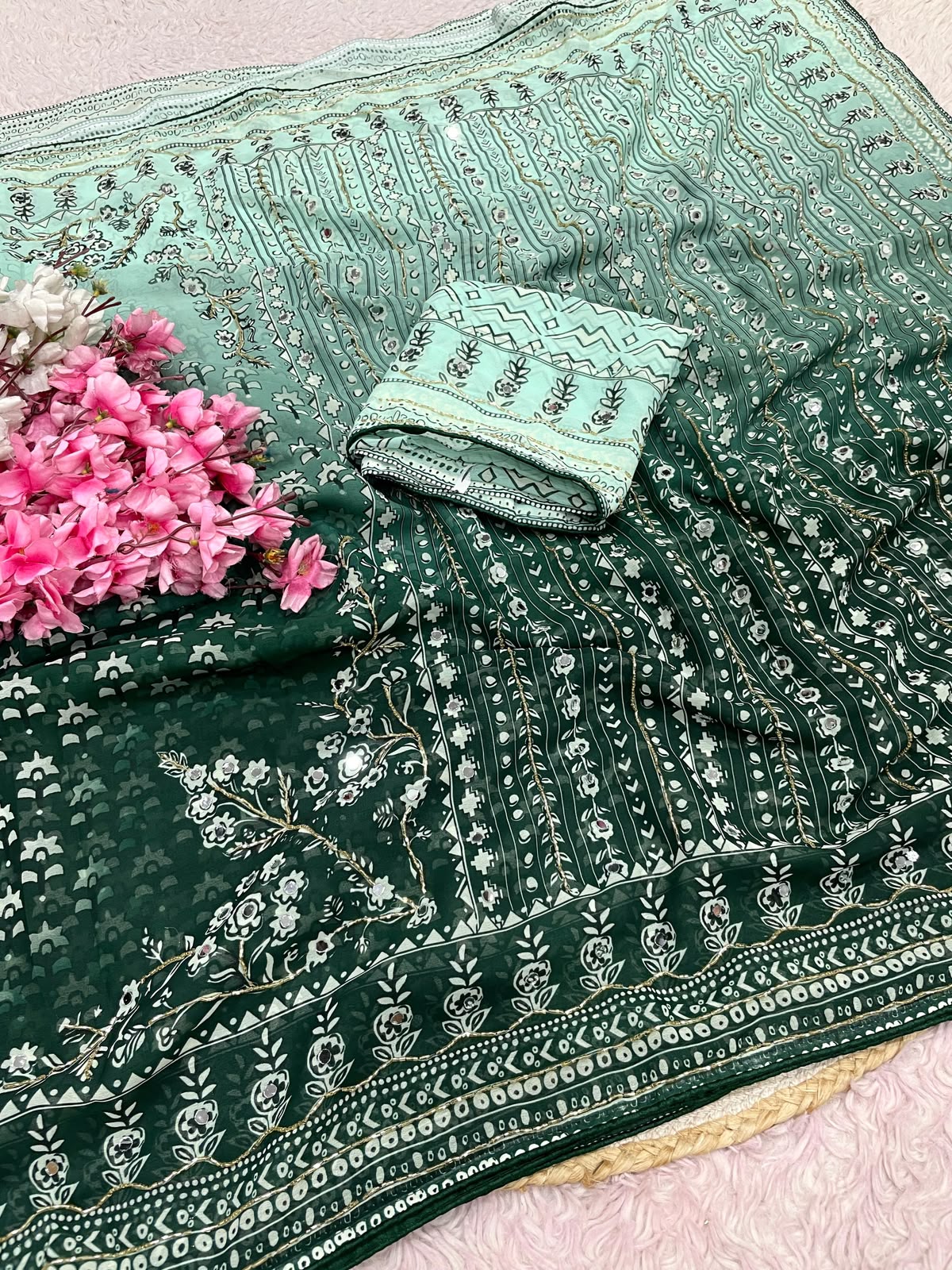 Soft Georgette Saree with Khatli & Orginal Mirror Work