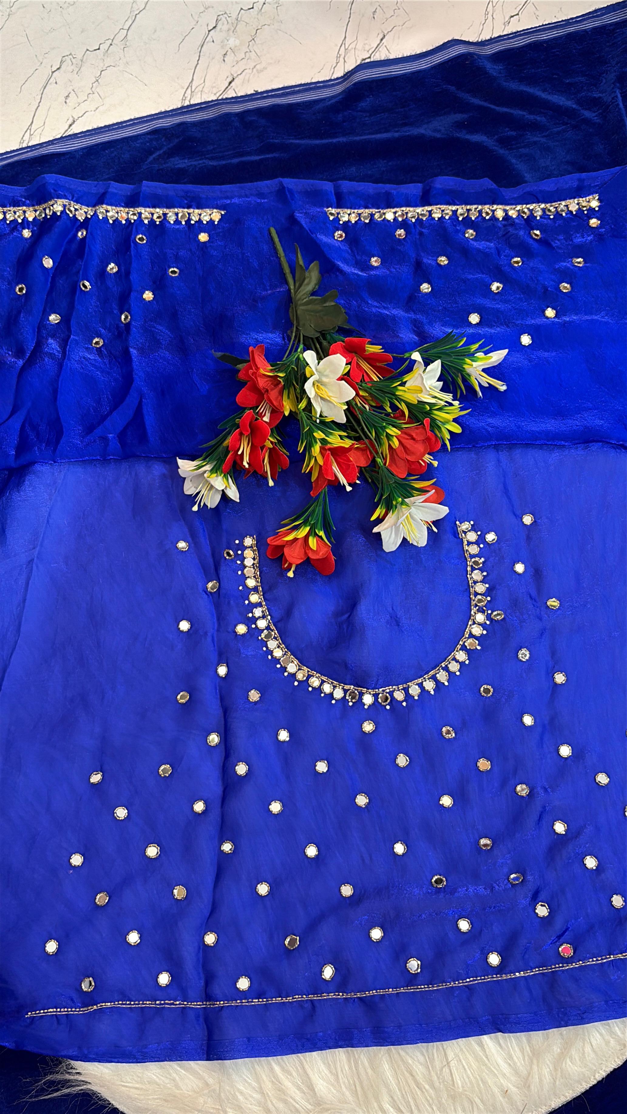 Cocktail mirror work sarees