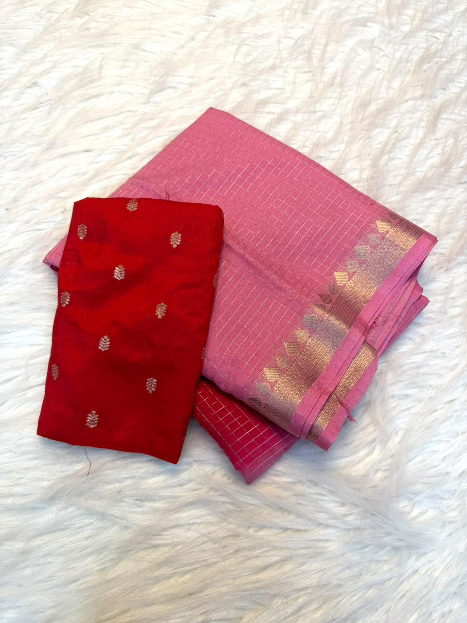 Viscose Temple Border Sarees with Chex design & Meena blouse