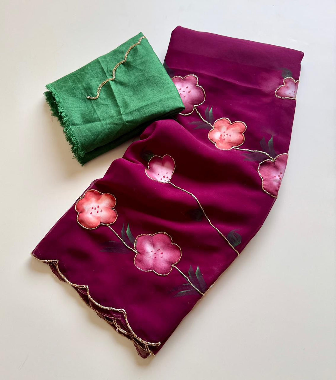 Premium Georgette with Brush paint and cutdana work